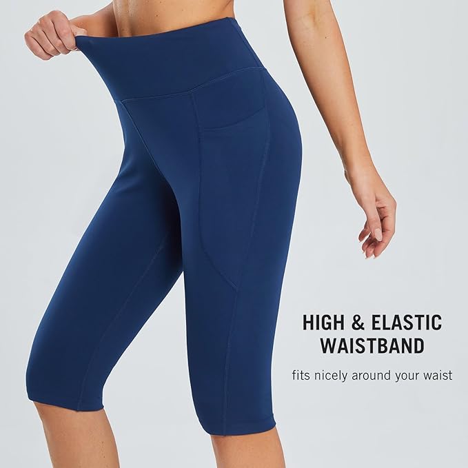 baleaf Women's Capri Leggings with Pockets High Waisted Knee Length Capris Stretch for Casual Yoga Pants Workout Exercise