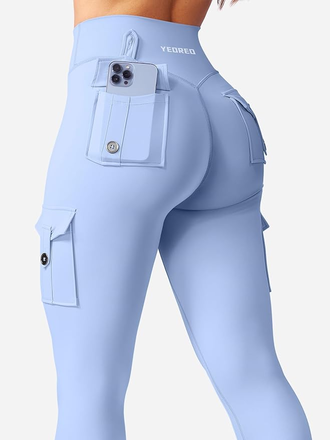 YEOREO CoreFlex Workout Cargo Leggings with Pockets for Women Hidden Scrunch Butt Lifting Leggings Gym Yoga Pants