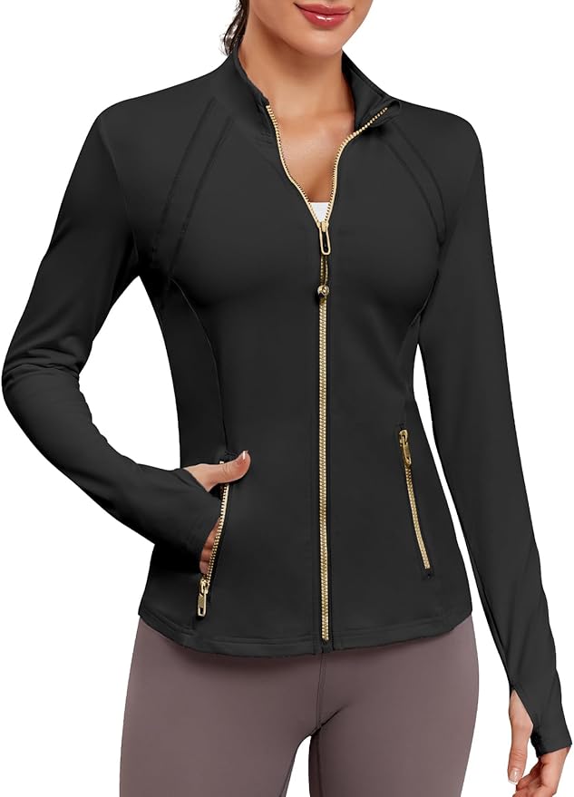 VUTRU Women Athletic Jacket Fitted Workout Running Zip Up Track Coat Layer with Thumb Holes Pockets for Yoga Gym Travel