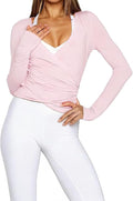 Women Wrap Top Thumb Hole Long Sleeve Self Tie Workout Shirt Pilates Ballet Yoga Tops