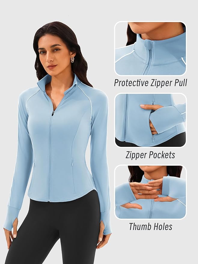 Cropped Workout Jackets for Women Running,Lightweight Yoga Tops Athletic Jacket Slim Fitted,Full Zip Up with Pockets