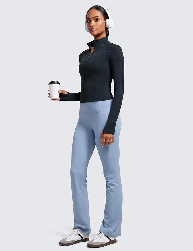 CRZ YOGA Butterluxe Waist Length Jackets for Women - Full Zip Athletic Track Tops with Thumb Holes Pockets