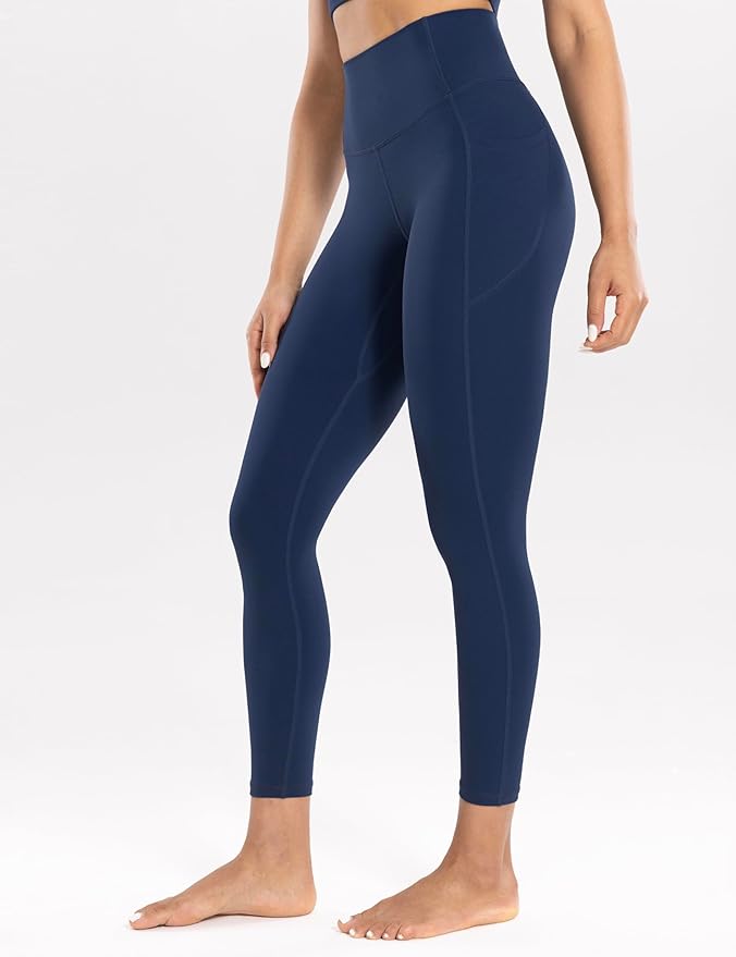 ENERBLOOM Workout Leggings with Pockets for Women High Waist Yoga Pants 25"/28" Cream Soft Lightweight Athletic Gym Tights