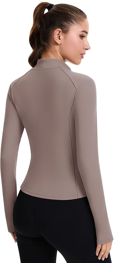 ZHENWEI Workout Jackets for Women Full Zip Up Cropped Athletic Long Sleeve Lightweight Slim Fit Running Tops with Pockets