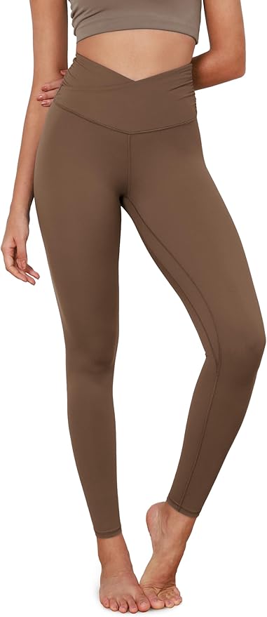ODODOS Women's Cross Waist Yoga Leggings with Inner Pocket, 23"/25"/28" Gathered Crossover Workout Yoga Pants