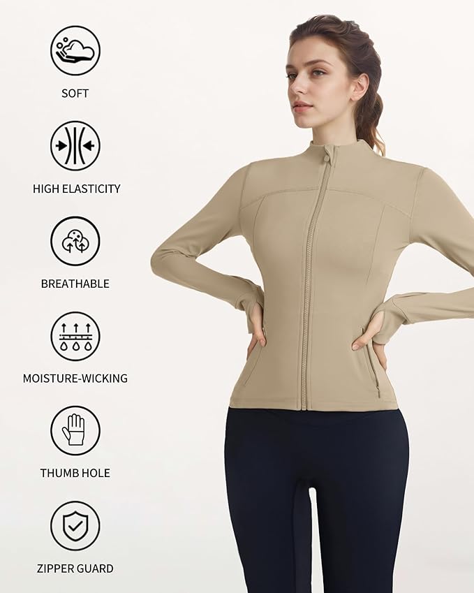 Locachy Women's Slim Fit Full Zip Athletic Running Sports Workout Jacket with Thumb Holes