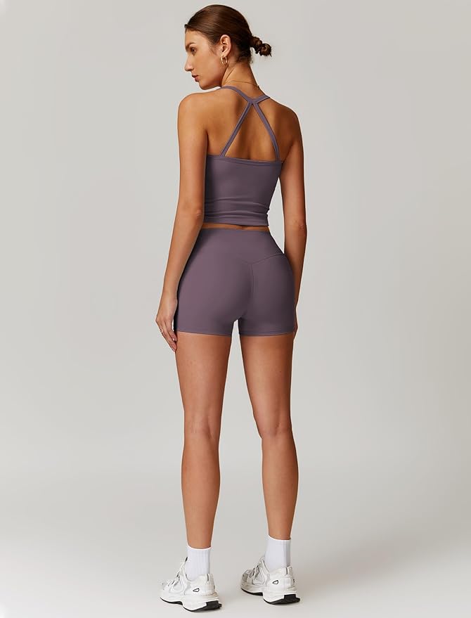 QBGJTD Two Piece Workout Sets For Women Tank Top Matching High Waist Booty Lifting Shorts Gym Yoga Active Wear Outfits