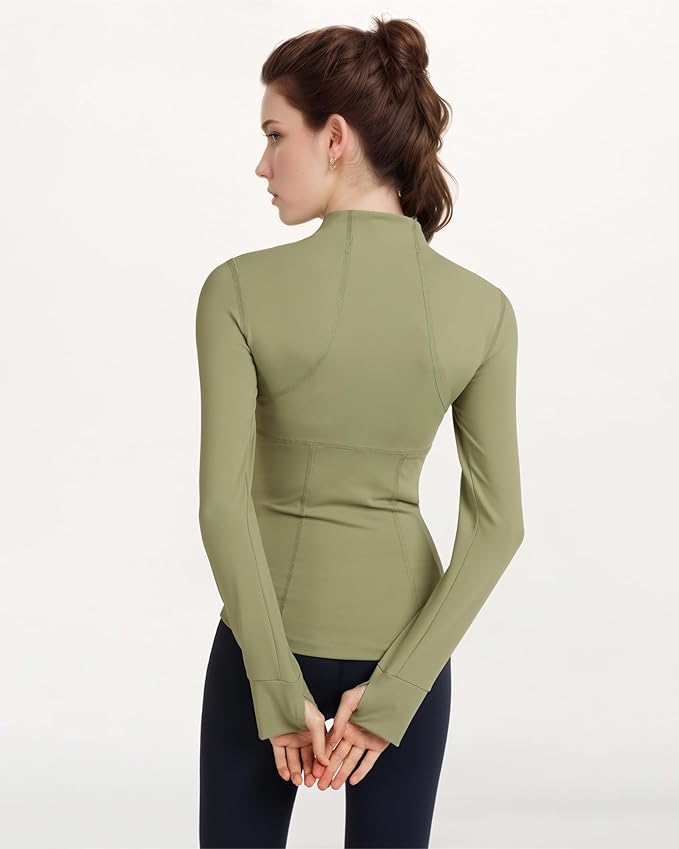 Locachy Women's Slim Fit Full Zip Athletic Running Sports Workout Jacket with Thumb Holes