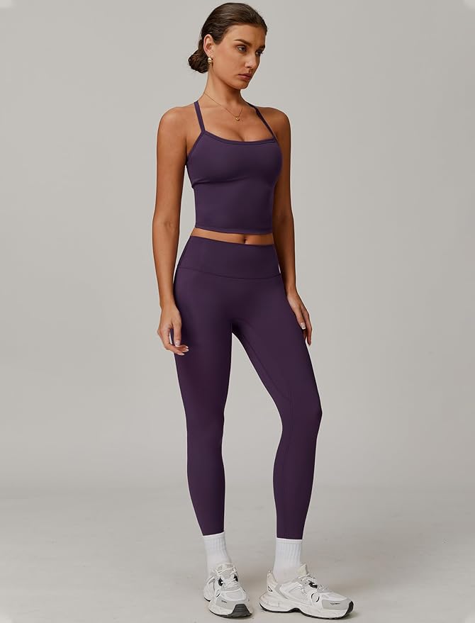 QBGJTD Womens Workout Sets Two Piece Cross Back Tank Top Matching High Waist Leggings Sets Gym Outfits Work Out Clothes