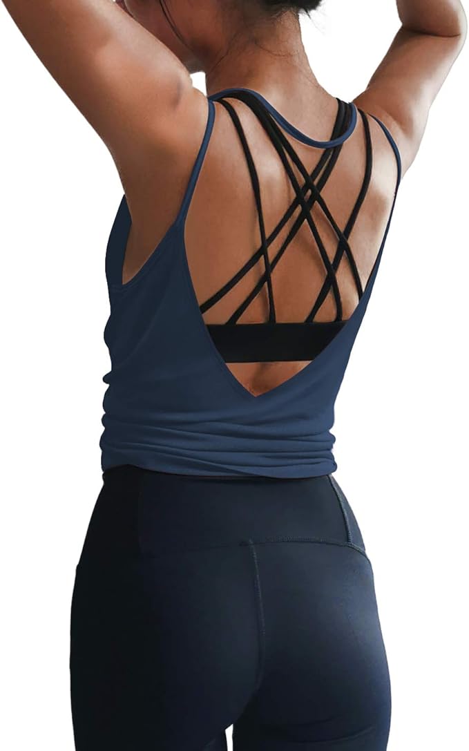 LEXISLOVE Womens Workout Shirts Sexy Open Back Activewear Workout Clothes Sports Yoga Tank Tops