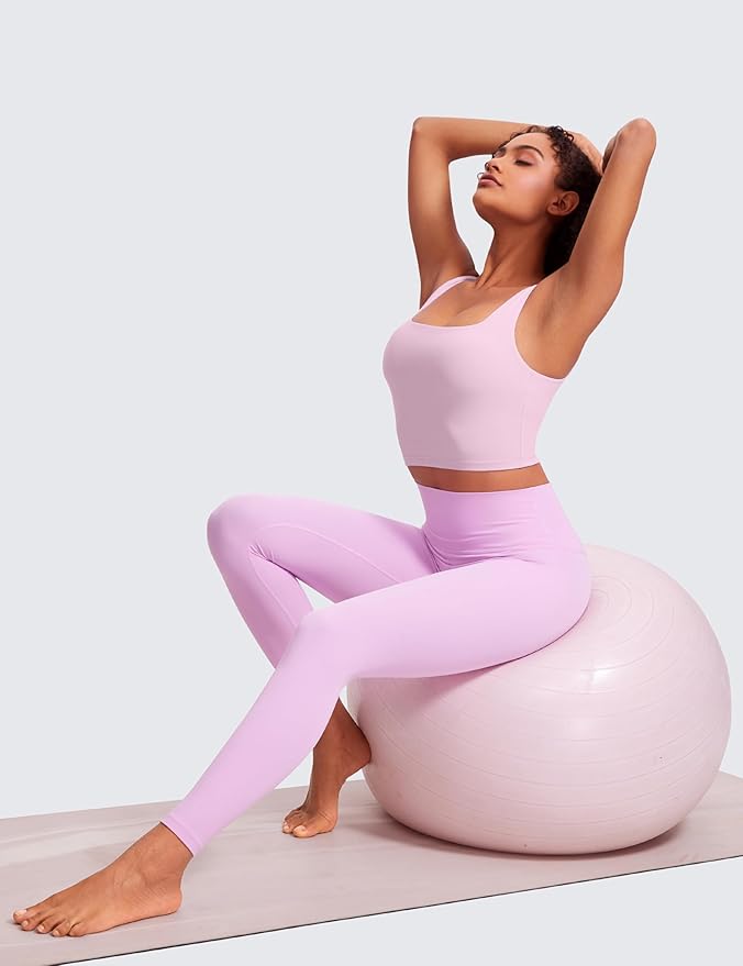CRZ YOGA Butterluxe Square Neck Crop Tank Tops for Women - Workout Longline Sports Bras Padded Yoga Camisole