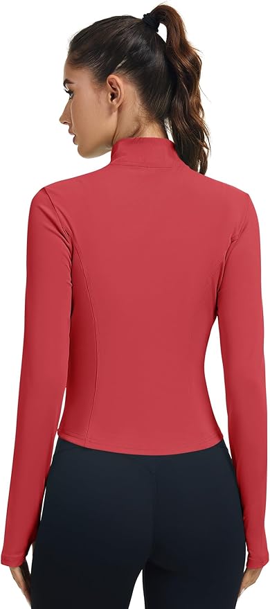 LOMON Women's Athletic Jackets Cropped Long Sleeve Workout Tops Yoga Zip Up Jackets Gym Tops Golf Shirts