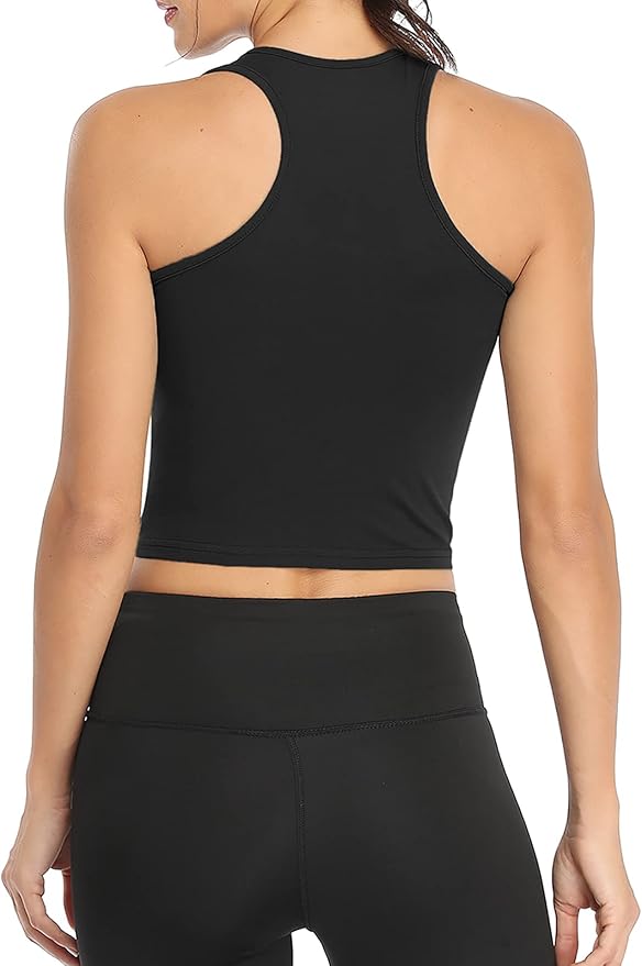 Porvike Sports Crop Tank Tops for Women Cropped Workout Tops Racerback Running Yoga Tanks Cotton Sleeveless Gym Shirts 3 Pack