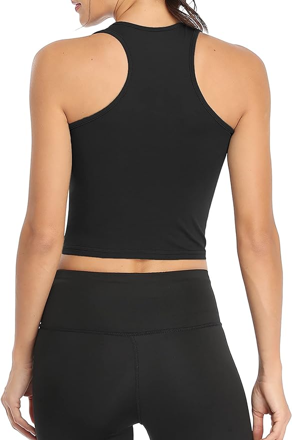 Porvike Sports Crop Tank Tops for Women Cropped Workout Tops Racerback Running Yoga Tanks Cotton Sleeveless Gym Shirts 3 Pack
