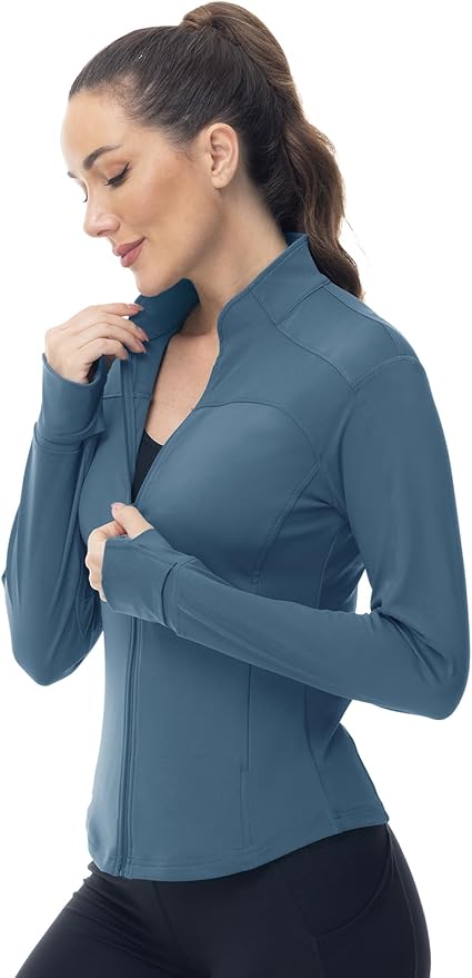 Gopune Women's Workout Athletic Jacket Lightweight Zip Up Yoga Slim Fit Tops with Pockets