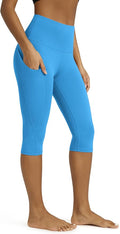 ODODOS Women's High Waisted Yoga Capris with Pockets, Tummy Control Non See Through Workout Athletic Running Capri Leggings