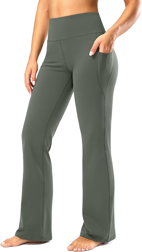 28"/30"/32"/34" Inseam Women's Bootcut Yoga Pants Long Bootleg High-Waisted Flare Pants with Pockets