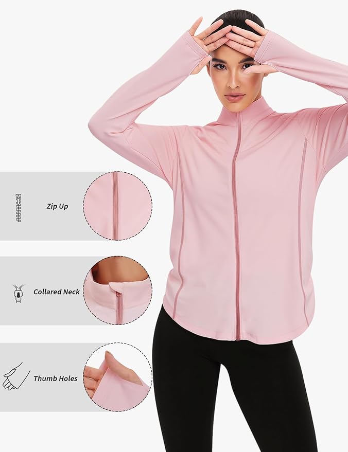 Vldnery Women's UPF 50+ Sun Protection Lightweight Jacket Zip Up Long Sleeve Sun Shirt for Women with Thumb Hole Hiking