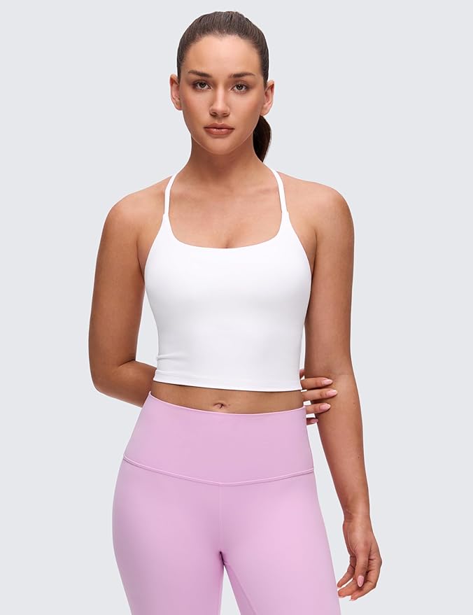 CRZ YOGA Butterluxe Twist Cross Back Crop Tank Tops for Women - Padded Adjustable Straps Yoga Longline Sports Bras