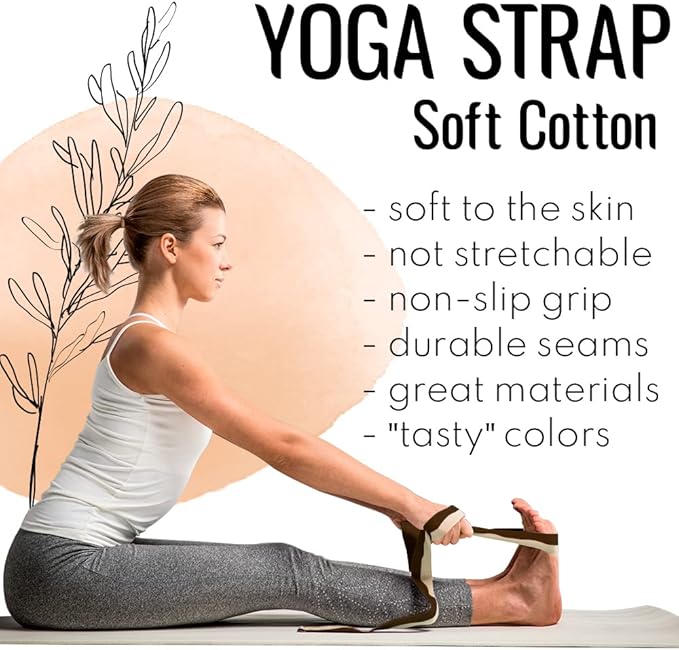 TECEUM Yoga Strap & Mat Strap – 2 IN 1 – Cotton – 6 ft 8 ft 10 ft (30+ colors) – Adjustable Non-Slip Belt for Yoga, Pilates, Stretching, Physical Therapy, Fitness & Home Workout – For Carrying Mats