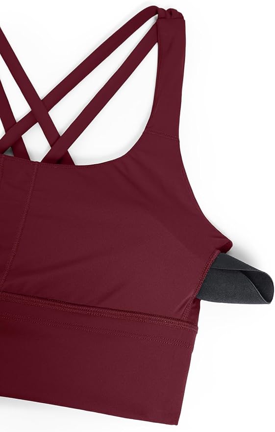 CRZ YOGA Naked Feeling Strappy Longline Sports Bras for Women - Medium Impact Criss Cross Yoga Padded Workout Crop Top