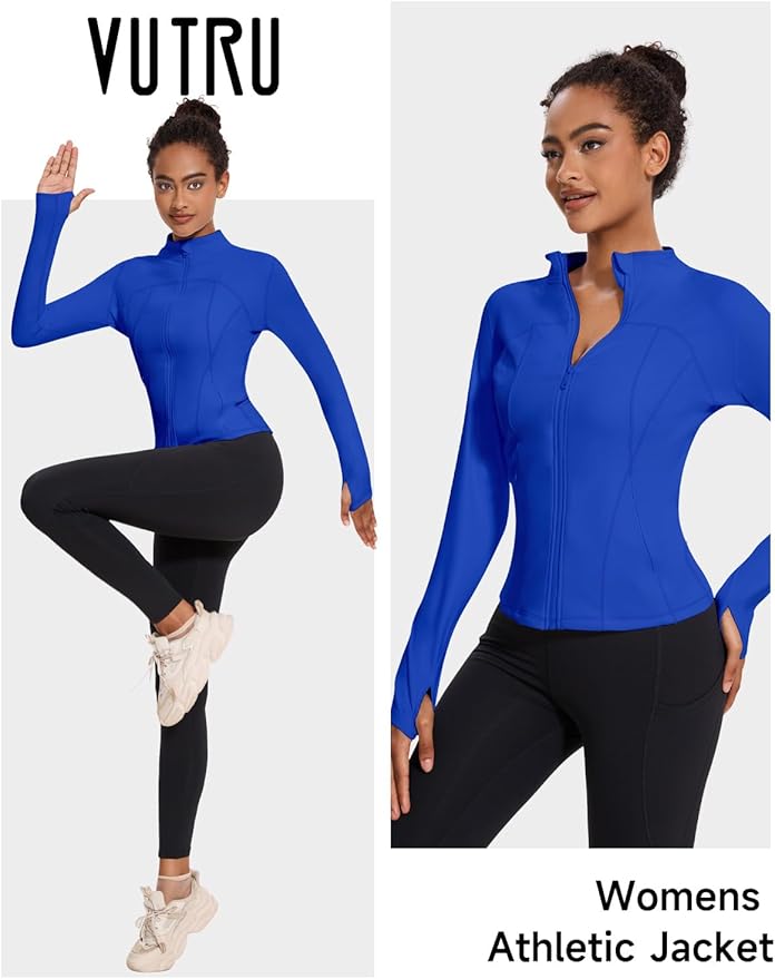 VUTRU Womens Workout Yoga Jacket Lightweight Zip Up Athletic Jacket Lightweight Cropped Jacekt with Pockets