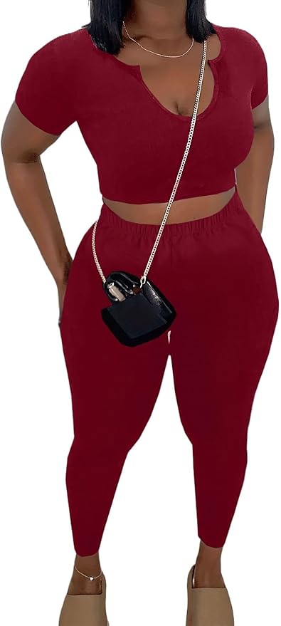 Nimsruc 2 Piece Sets For Women Sexy Casual Workout Crop Short Sleeve Long pants Leggings Sets Summer Active Wear
