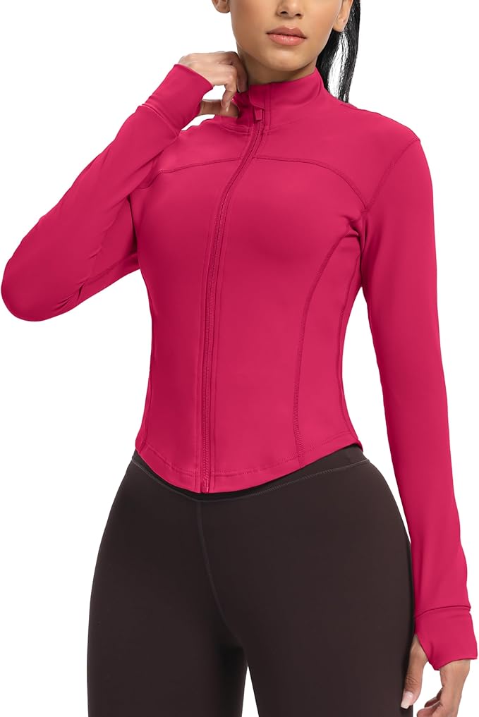GYM RAINBOW Womens Zip Up Workout Jakcets Lightweight Slim Fit Running Athletic Jackets with Thumb Holes