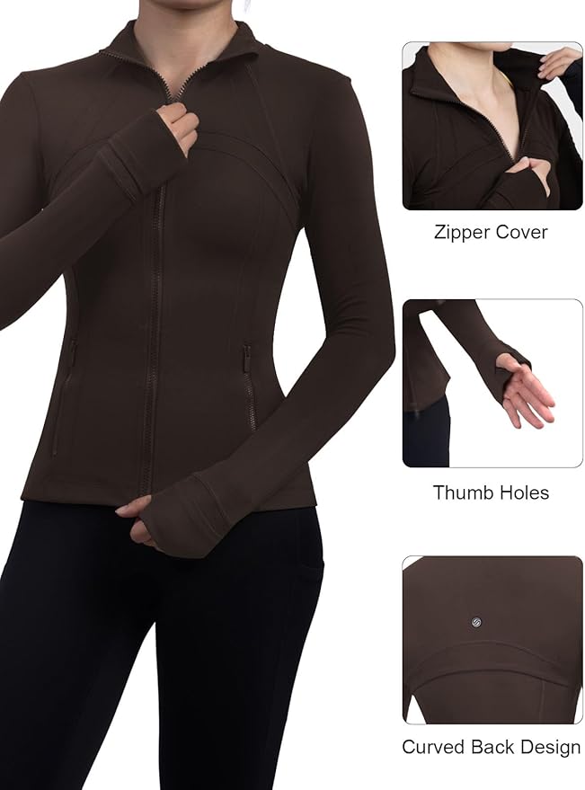 SIS QUEEN Women's Workout Jackets Slim Fit Athletic Track Tops with Pockets Thumb Holes Full Zip Up Lightweight Sportswear