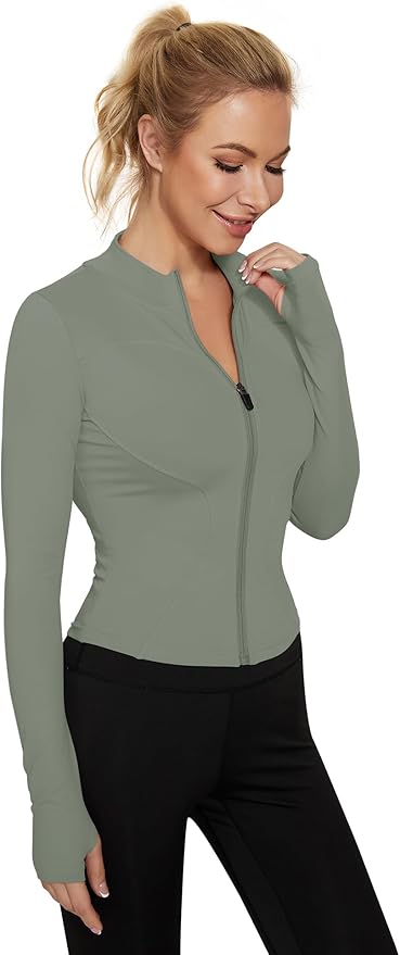 LUYAA Women's Workout Jacket Lightweight Zip Up Yoga Jacket Cropped Athletic Slim Fit Tops