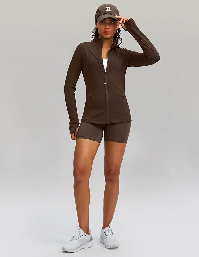 Women's Workout Jackets with 4 Pockets Zip Up Slim Fit Soft Fall Jacket for Yoga Running Athletic