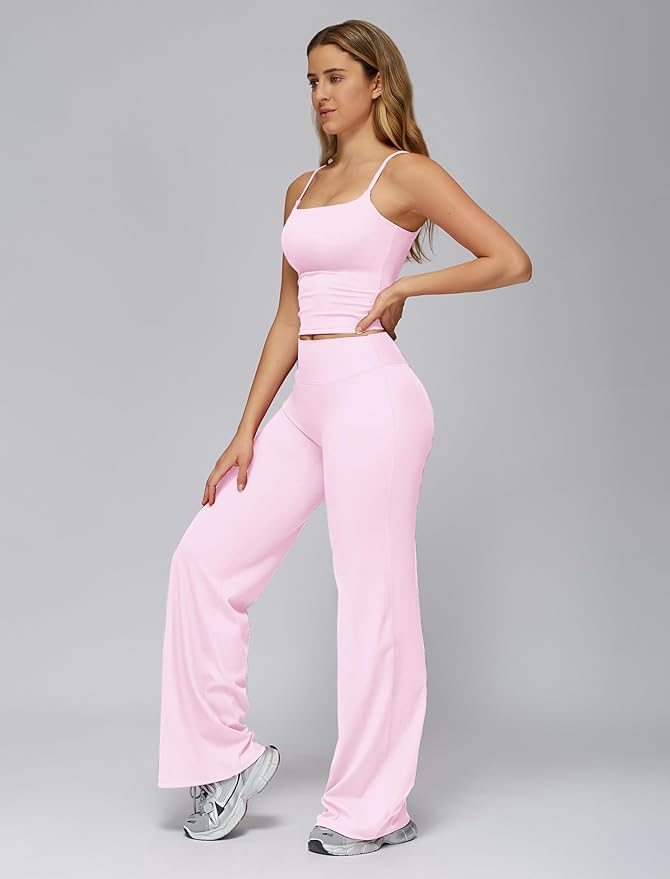ABOCIW Womens Workout Sets 2 Piece Spaghetti Straps Crop Top Straight Leg Yoga Pants Yoga Pilates Outfits