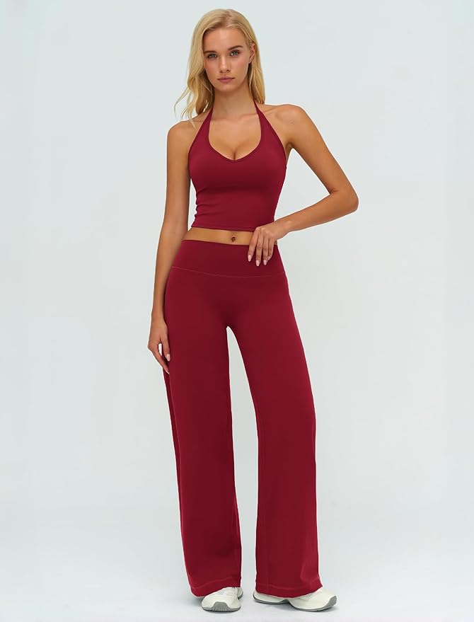 ABOCIW Womens Workout Sets 2 Piece Spaghetti Straps Crop Top Straight Leg Yoga Pants Yoga Pilates Outfits
