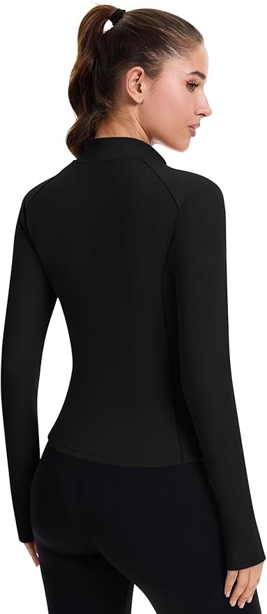 ZHENWEI Workout Jackets for Women Full Zip Up Cropped Athletic Long Sleeve Lightweight Slim Fit Running Tops with Pockets