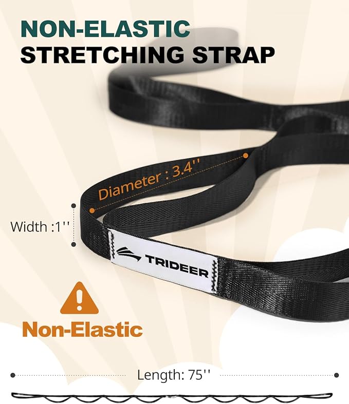 Trideer Stretching Strap for Physical Therapy & Home Rehab, Non-Elastic Yoga Strap for Stretching with Loops for Hamstring, Calf & Back Stretcher Mobility, Hip & Pilates