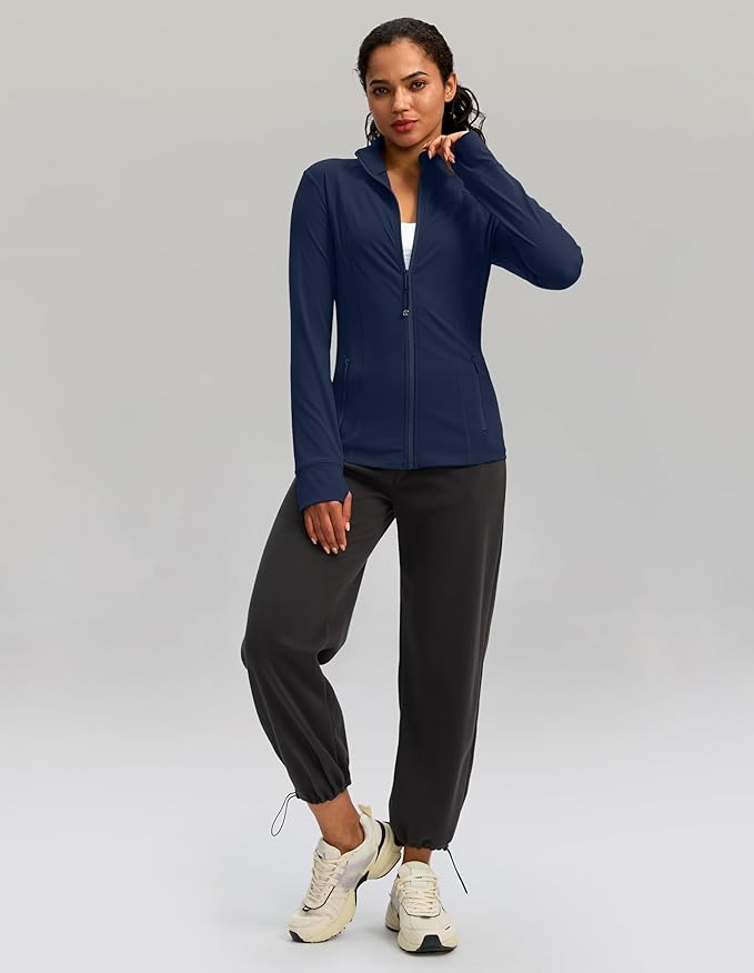 Women's Workout Jackets with 4 Pockets Zip Up Slim Fit Soft Fall Jacket for Yoga Running Athletic