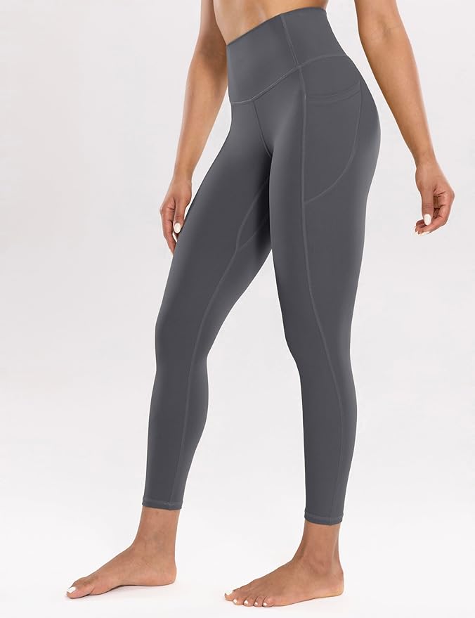 ENERBLOOM Workout Leggings with Pockets for Women High Waist Yoga Pants 25"/28" Cream Soft Lightweight Athletic Gym Tights