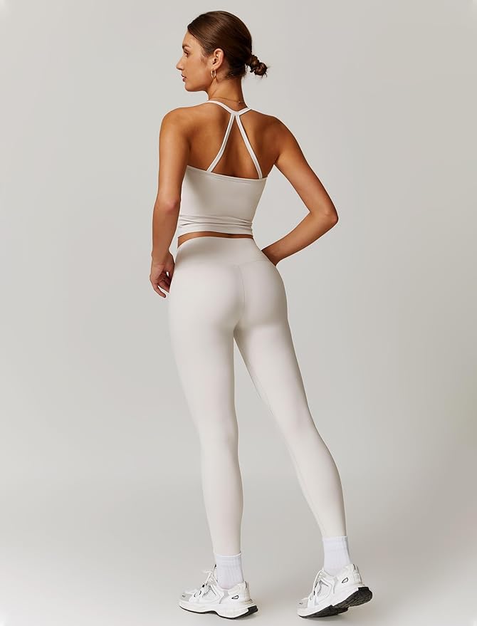 QBGJTD Womens Workout Sets Two Piece Cross Back Tank Top Matching High Waist Leggings Sets Gym Outfits Work Out Clothes