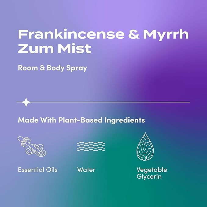 Indigo Wild Zum Mist Room & Body Spray - Aromatherapy Essential Oil Spray - Natural Body Mist & Room Spray - Frankincense & Myrrh Scent - 4 fl oz