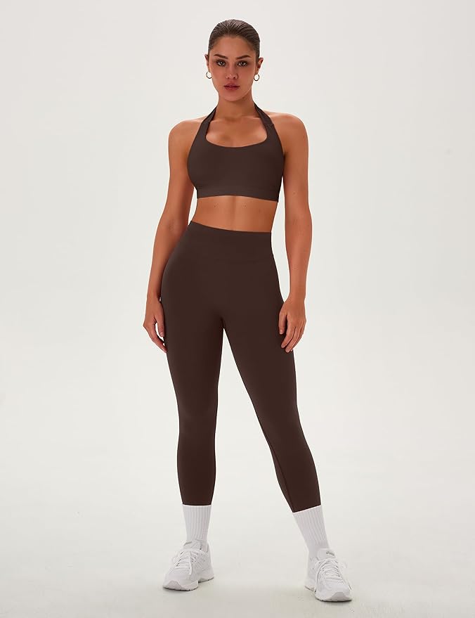 TDIFFUN Women Workout Sets 2 Piece Seamless Scrunch Butt Leggings Padded Halter Sports Bra Matching Set Gym Yoga Outfits