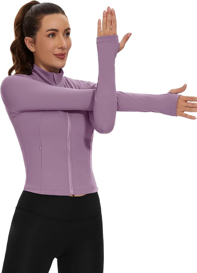 Loovoo Women's Cropped Workout Jacket Zip Up Athletic Jackets Slim Fit Lightweight Running Sports Track Jacket 2025