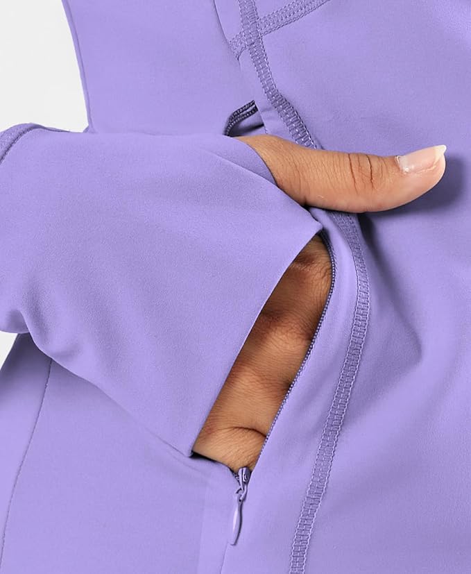 Waitfairy Zip Up Jackets for Women Yoga Gym Top Running Workout Jackets for Woman Track Jacket Women with Thumb Holes