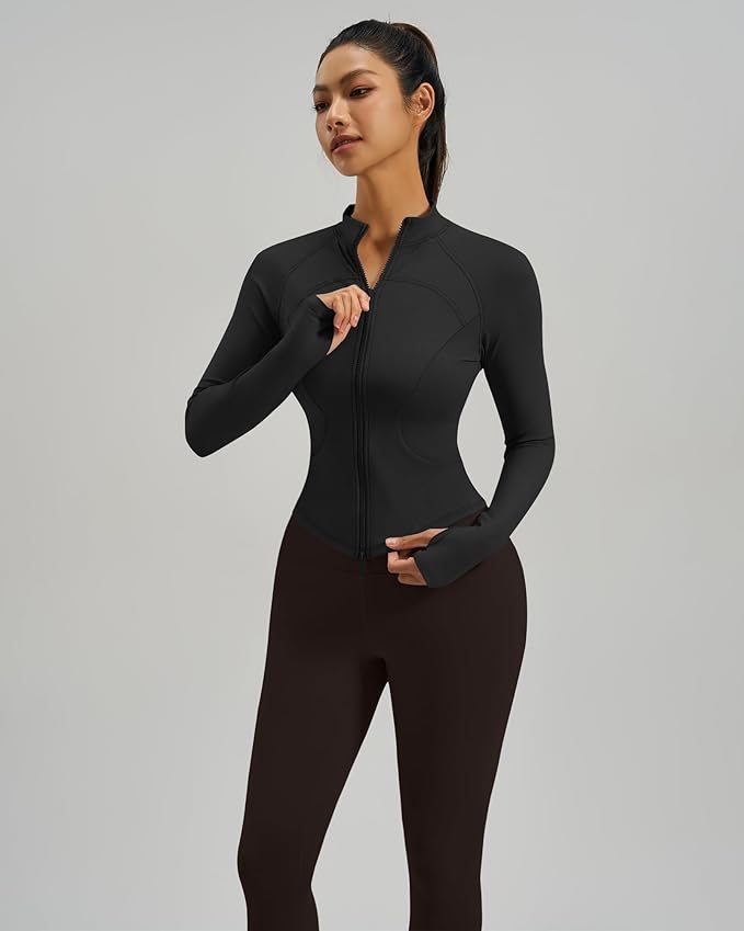 Gacaky Womens Cropped Workout Running Jackets Lightweight Slim Fit Athletic Yoga Jacket Full Zip Tops with Pocket