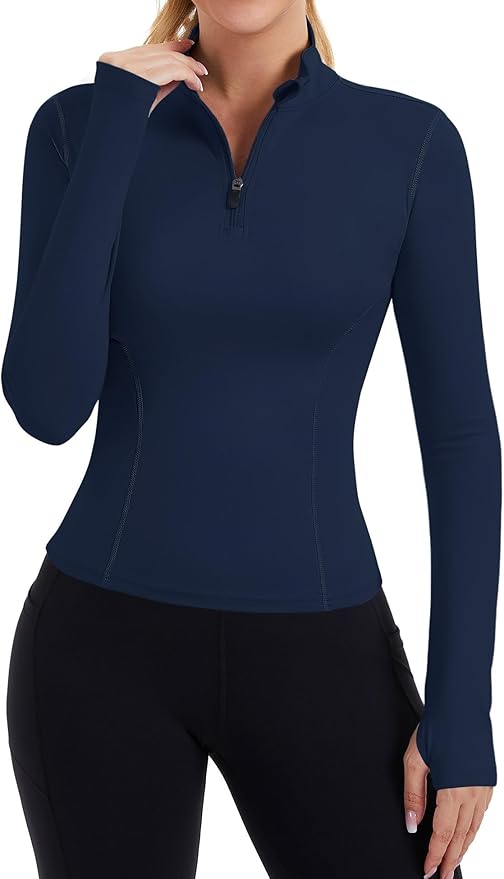 ZHENWEI Womens Workout Tops Long Sleeve Quarter Zip Pullover Quick Dry Golf Shirt Athletic Slim Fit Crop Yoga Gym Tops