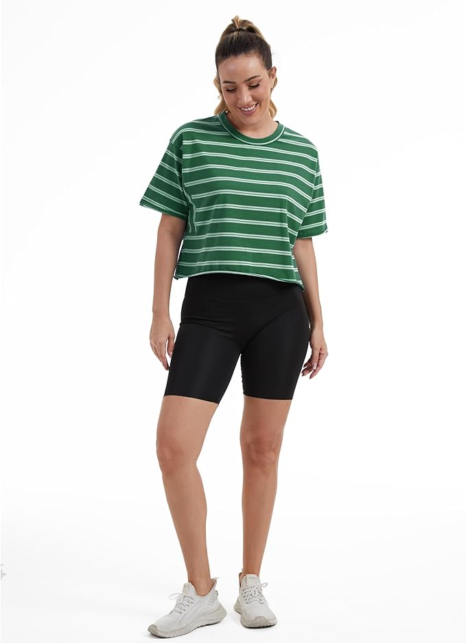 Women's Oversize Workout Crop Tops Casual Short Sleeve Drop Shoulder Boxy T-Shirts Roll Hem Basic Loose Yoga Running Tees