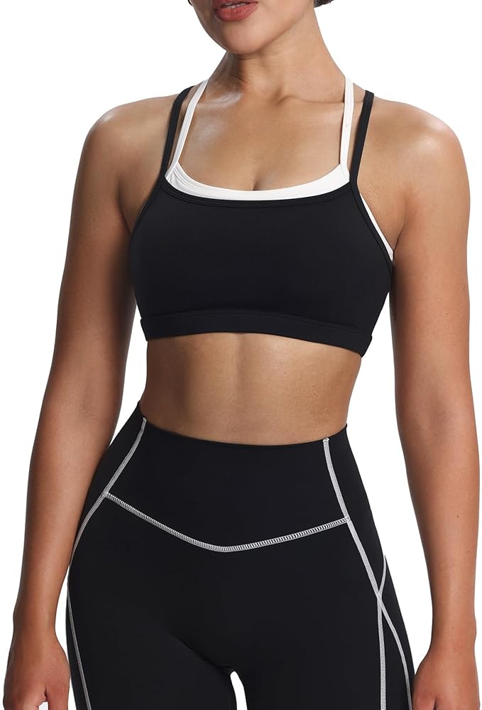Aoxjox Women's Workout Sports Bras Takes Two Bra High Impact Training Fitness Running Yoga Crop Tank