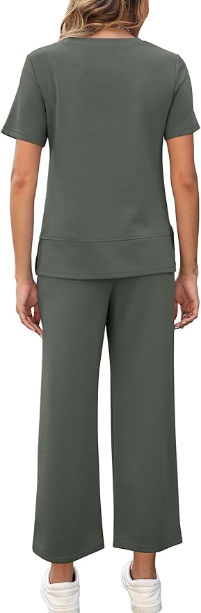 XIEERDUO Women's Side Slit Lounge Sets 2026 Fashion 2 Piece Travel Outfits Cozy Loungewear Wide Leg Tracksuits S-3XL