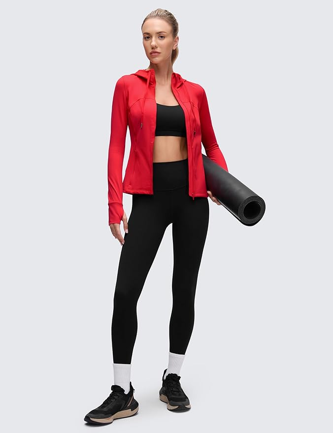 CRZ YOGA Butterluxe Hooded Athletic Jackets for Women - Full Zip Track Casual Tops with Thumb Holes Pockets