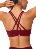 Women's Strappy Sports Bras Light Compression Crop Criss Cross Back Padded Workout Yoga Bra Supportive U Neckline