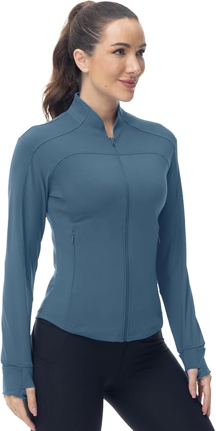 Gopune Women's Workout Athletic Jacket Lightweight Zip Up Yoga Slim Fit Tops with Pockets